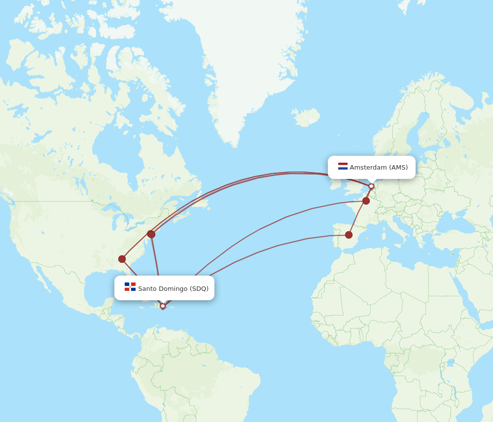 SDQ-AMS flight routes