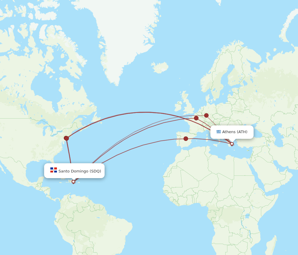 SDQ to ATH flights and routes map