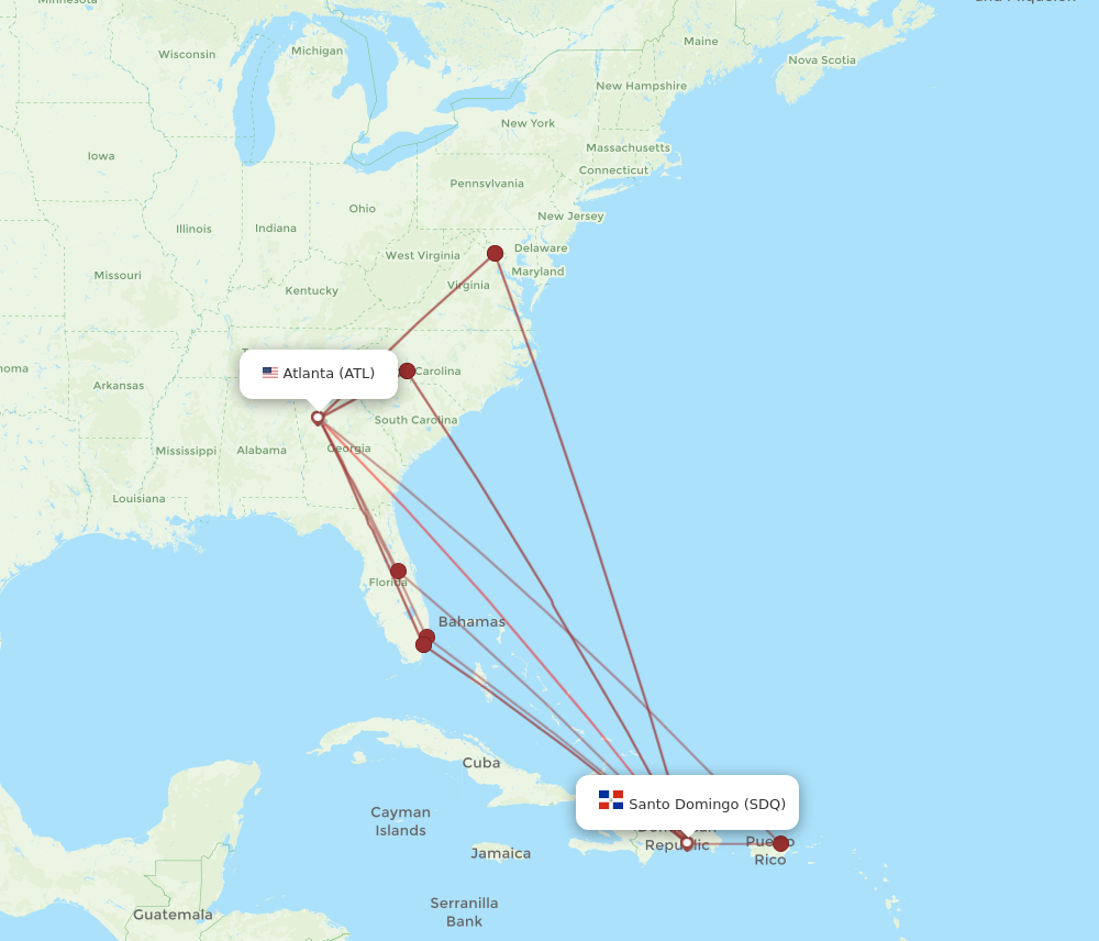 SDQ to ATL flights and routes map