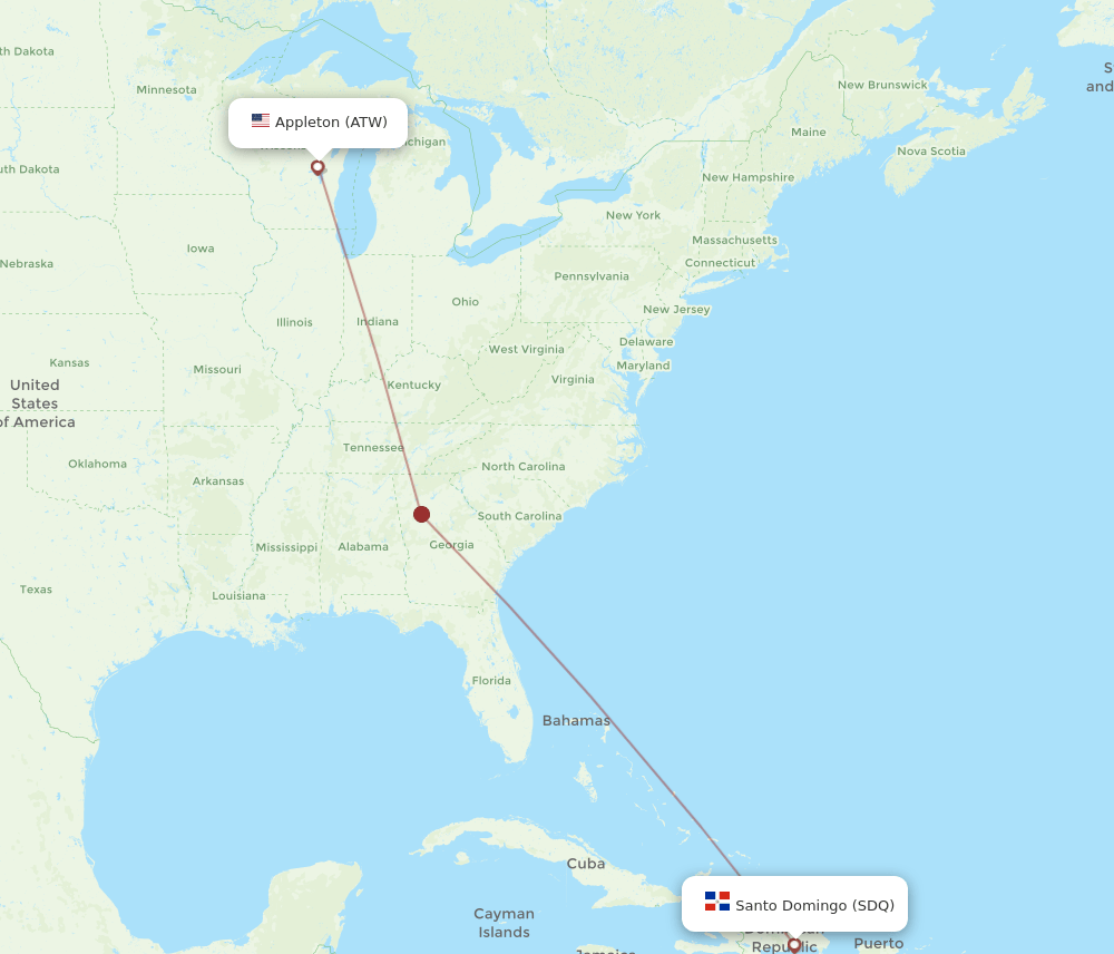 SDQ-ATW flight routes