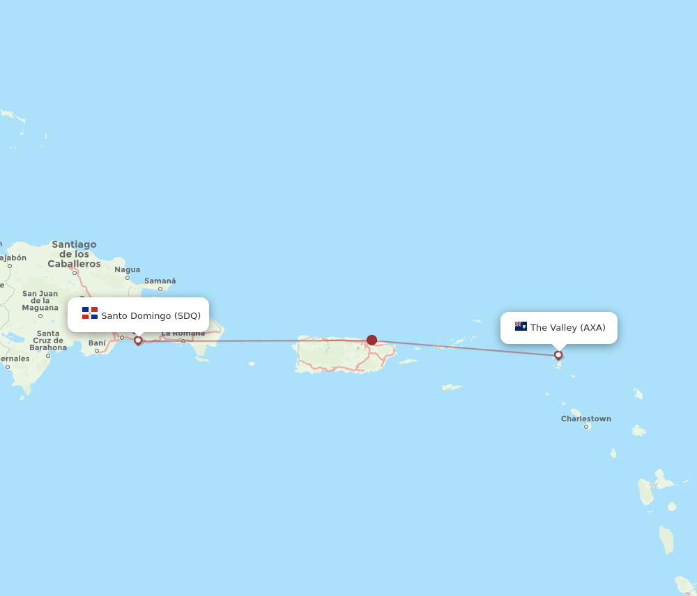 Santo Domingo - Anguilla route map and flight paths