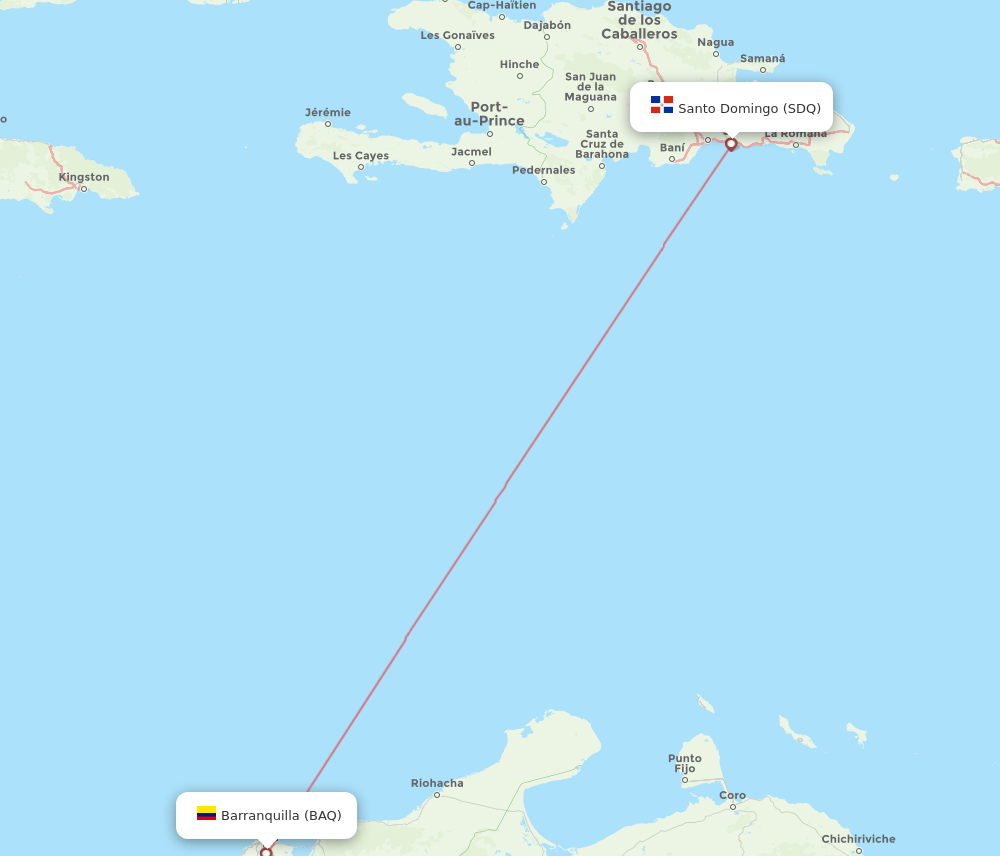 Santo Domingo - Barranquilla route map and flight paths