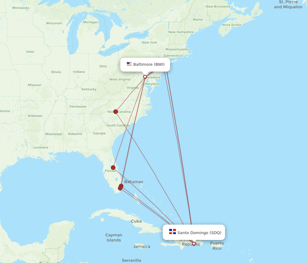 SDQ-BWI flight routes