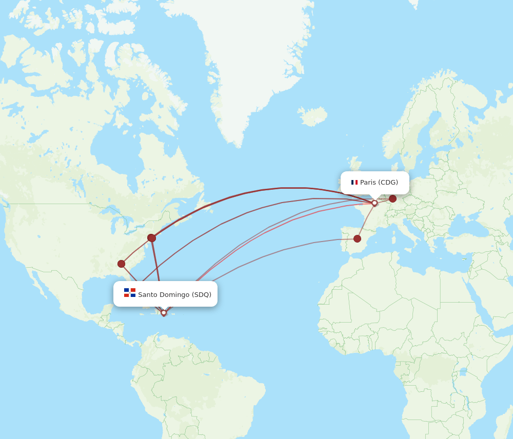 SDQ to CDG flights and routes map