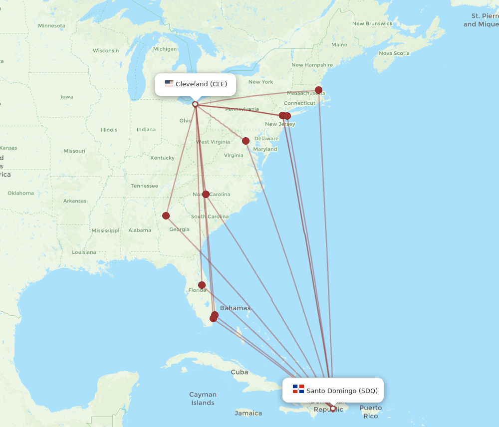 SDQ-CLE flight routes