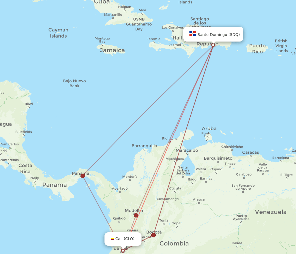 SDQ-CLO flight routes