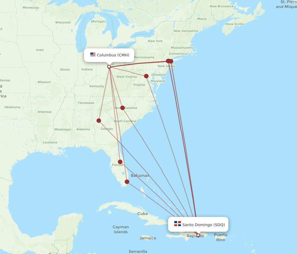 SDQ to CMH flights and routes map