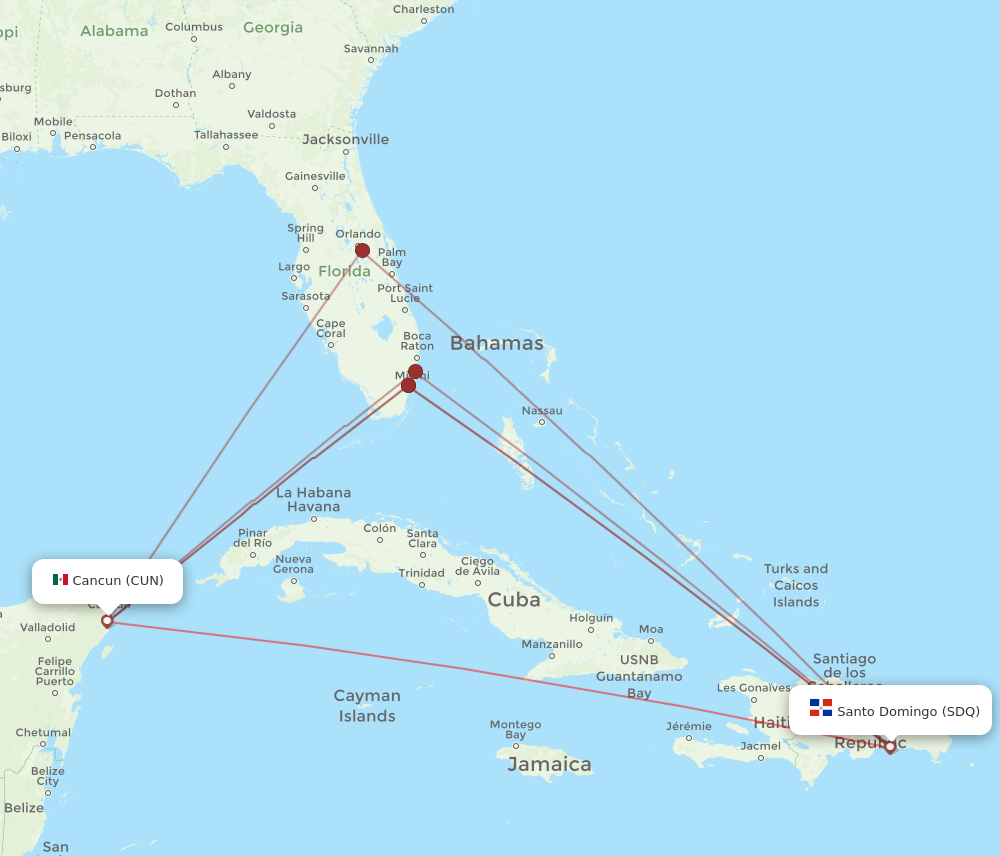SDQ to CUN flights and routes map