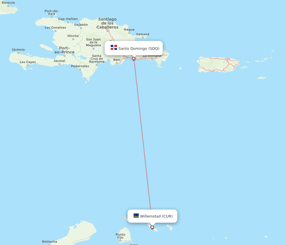 SDQ to CUR flights and routes map