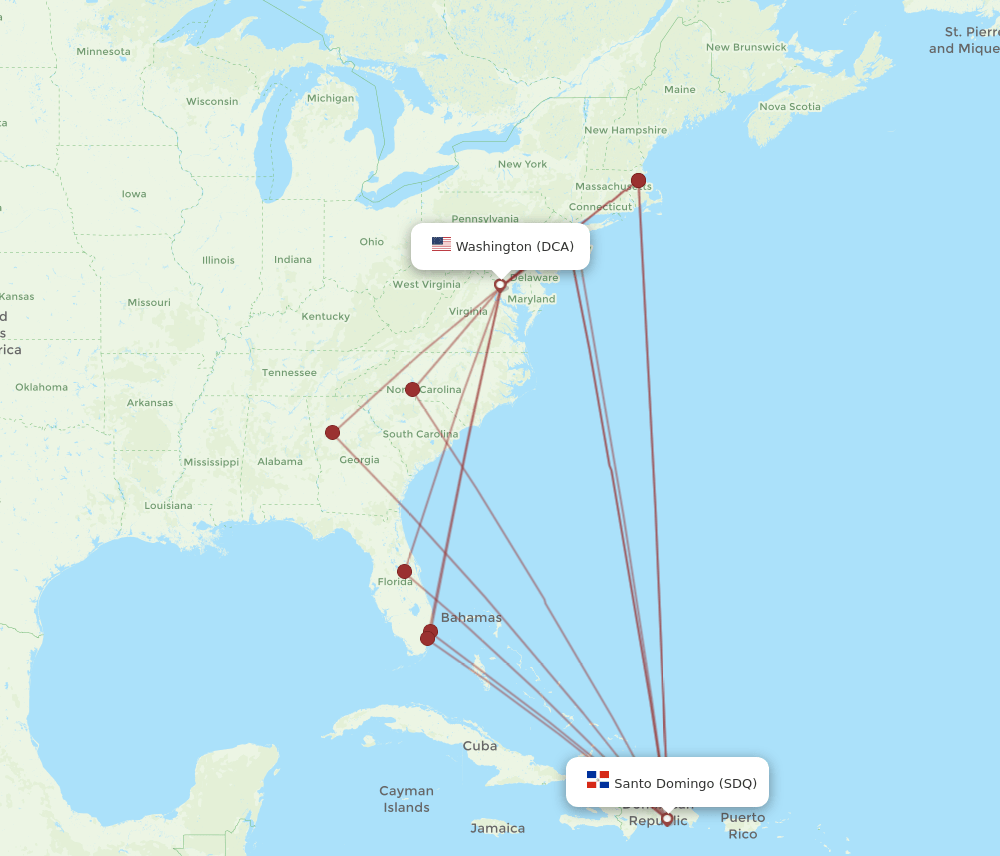 SDQ-DCA flight routes