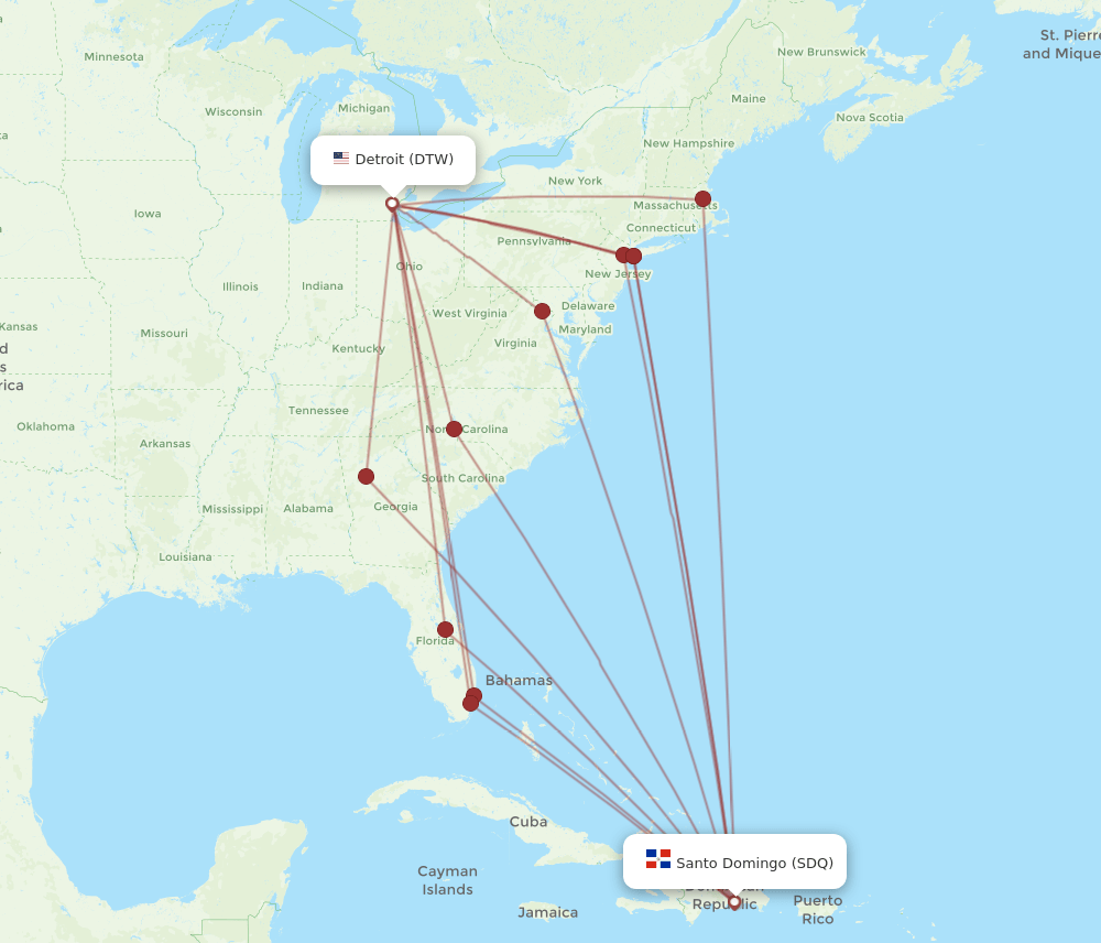 SDQ-DTW flight routes