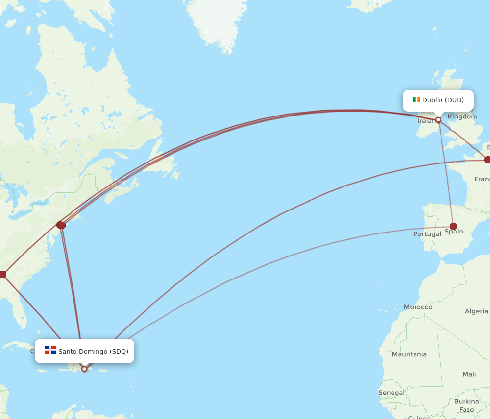 SDQ to DUB flights and routes map