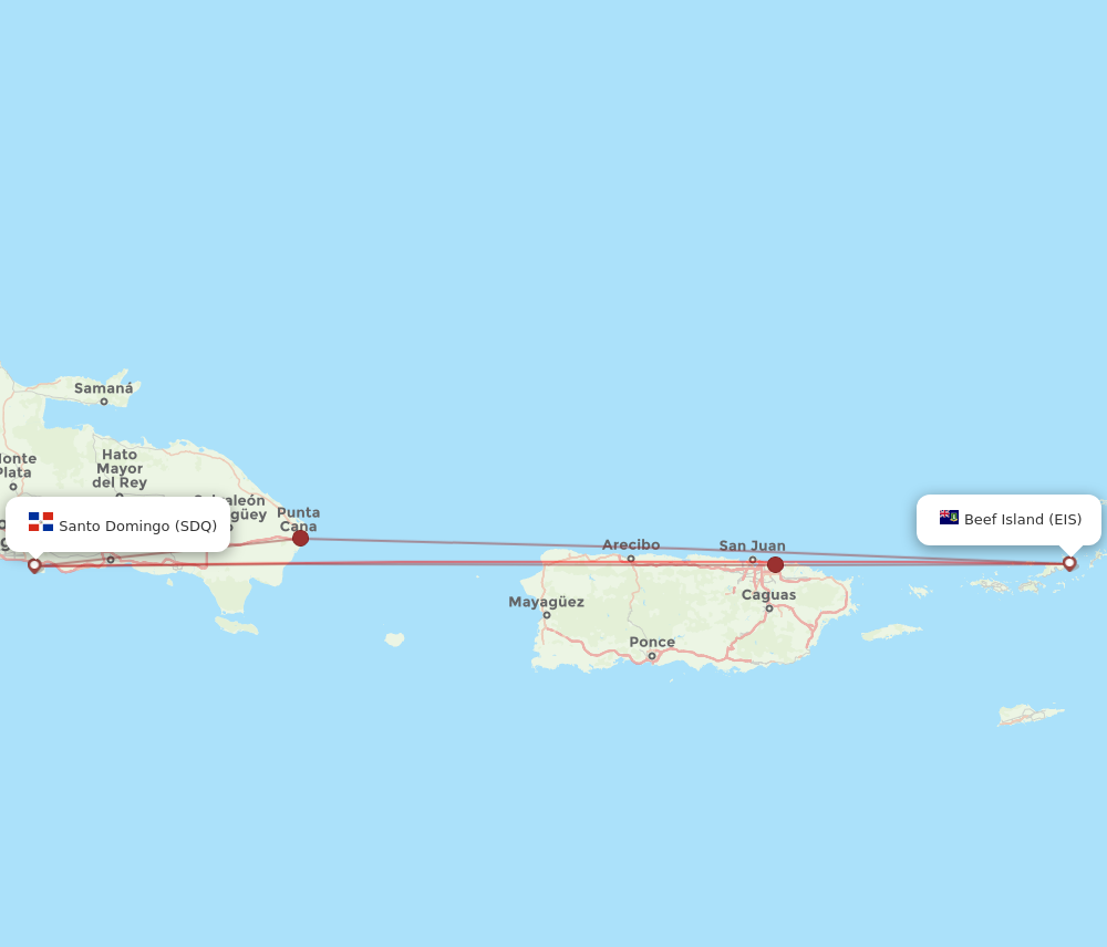 SDQ to EIS flights and routes map