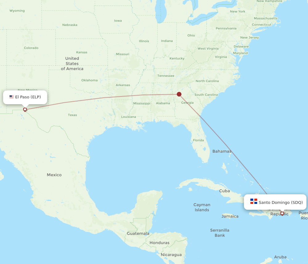 El Paso - Santo Domingo route map and flight paths