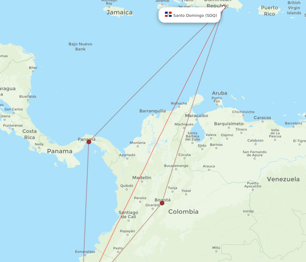 SDQ to GYE flights and routes map