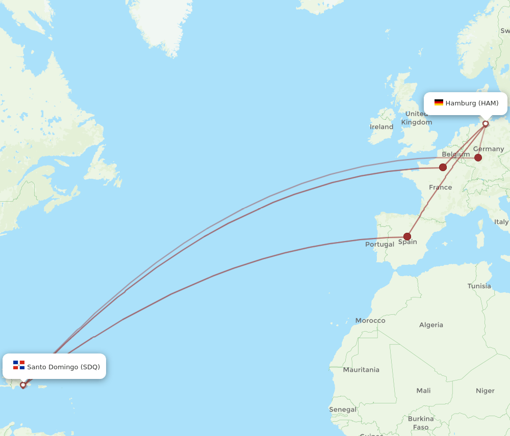 SDQ-HAM flight routes
