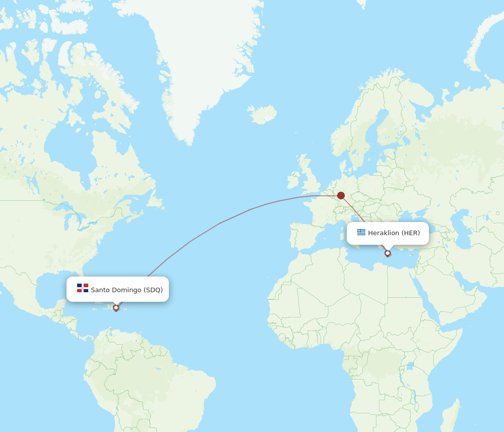 Heraklion - Santo Domingo route map and flight paths