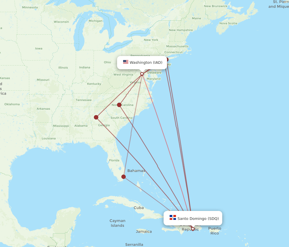 SDQ-IAD flight routes