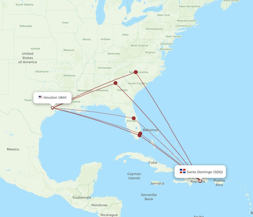 SDQ-IAH flight routes