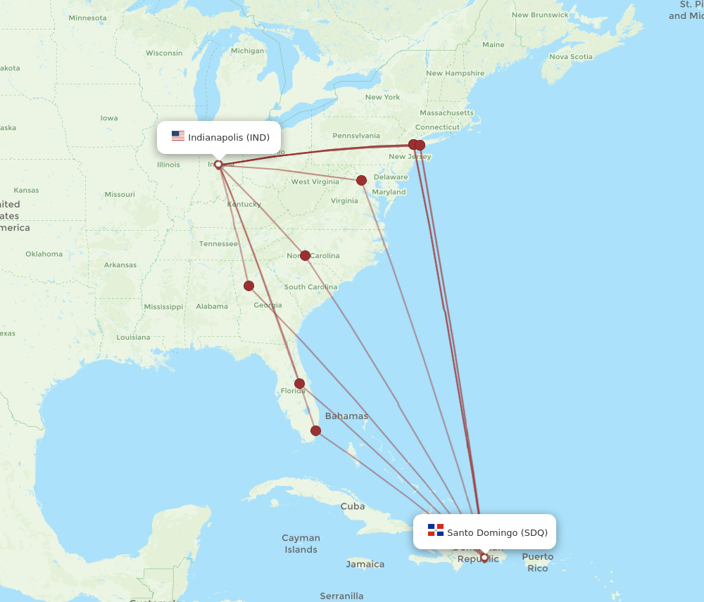 SDQ-IND flight routes