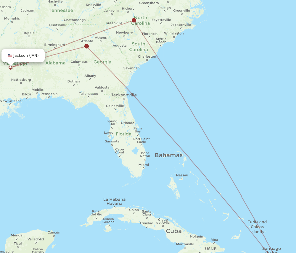 SDQ-JAN flight routes