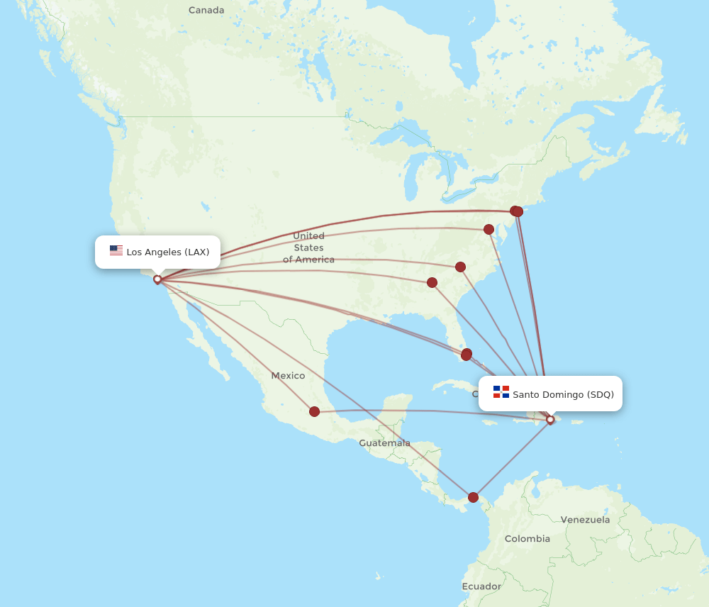 SDQ-LAX flight routes