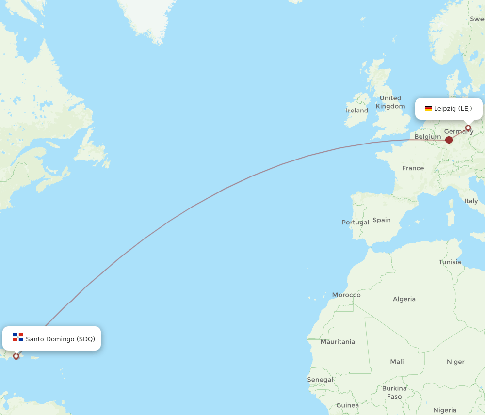 LEJ to SDQ flights and routes map