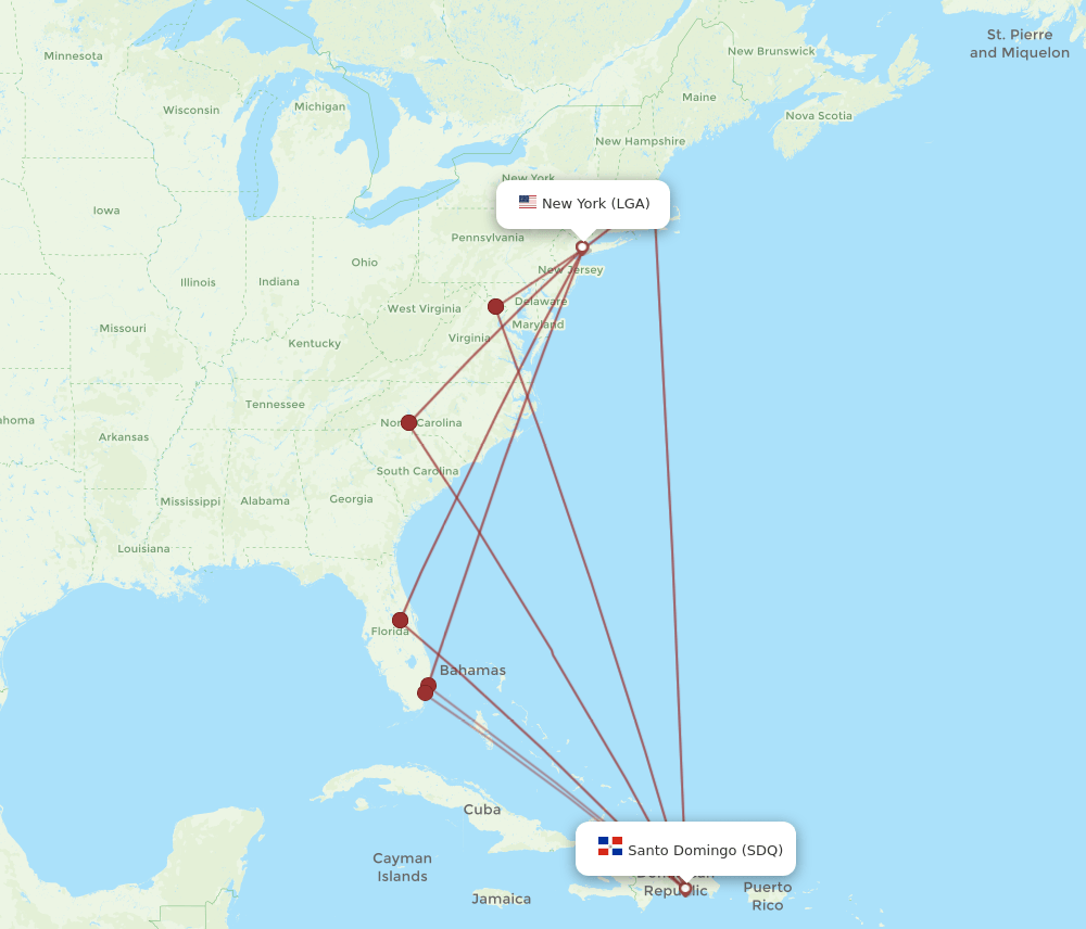 SDQ-LGA flight routes
