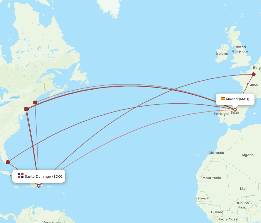 SDQ to MAD flights and routes map