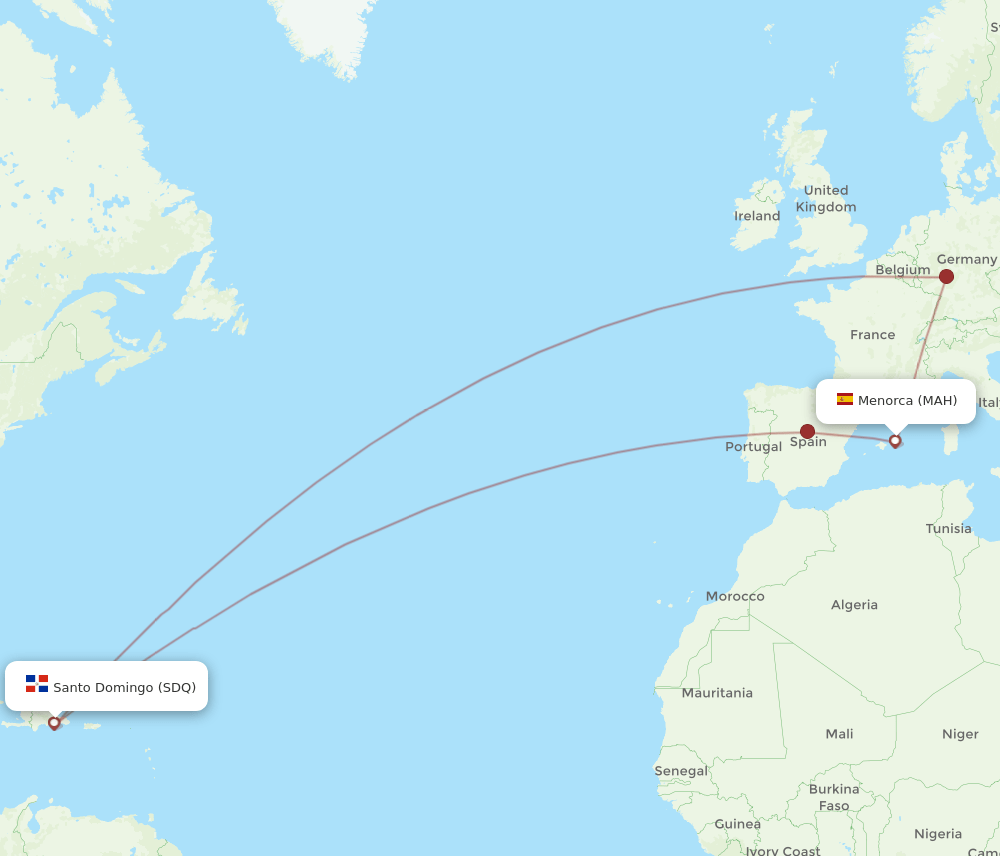 SDQ-MAH flight routes