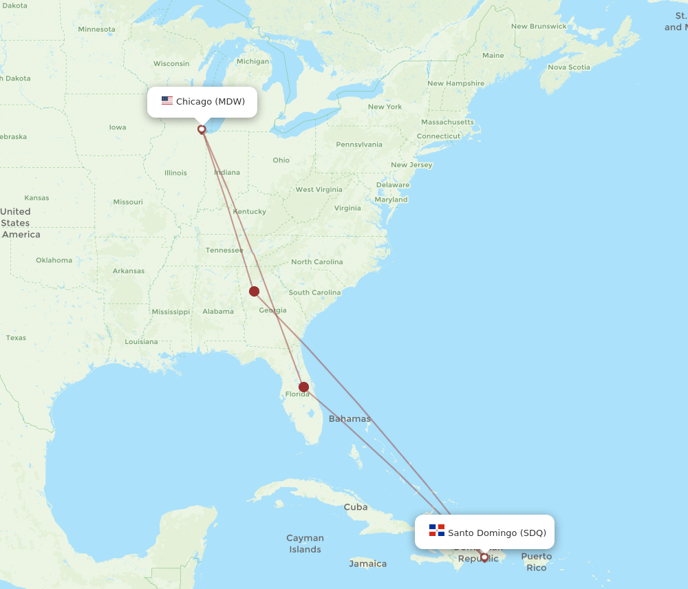 SDQ-MDW flight routes