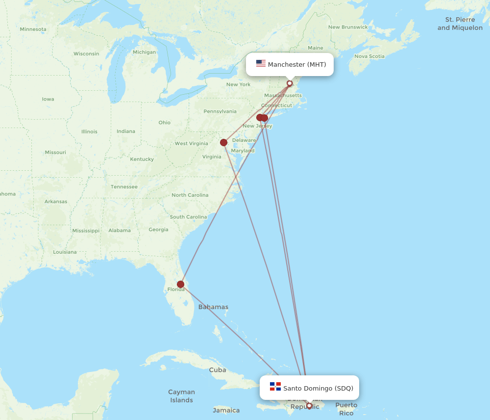 SDQ to MHT flights and routes map
