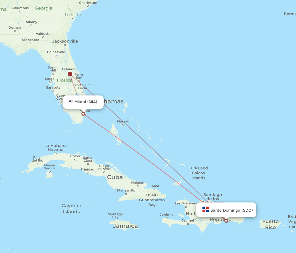 SDQ to MIA flights and routes map