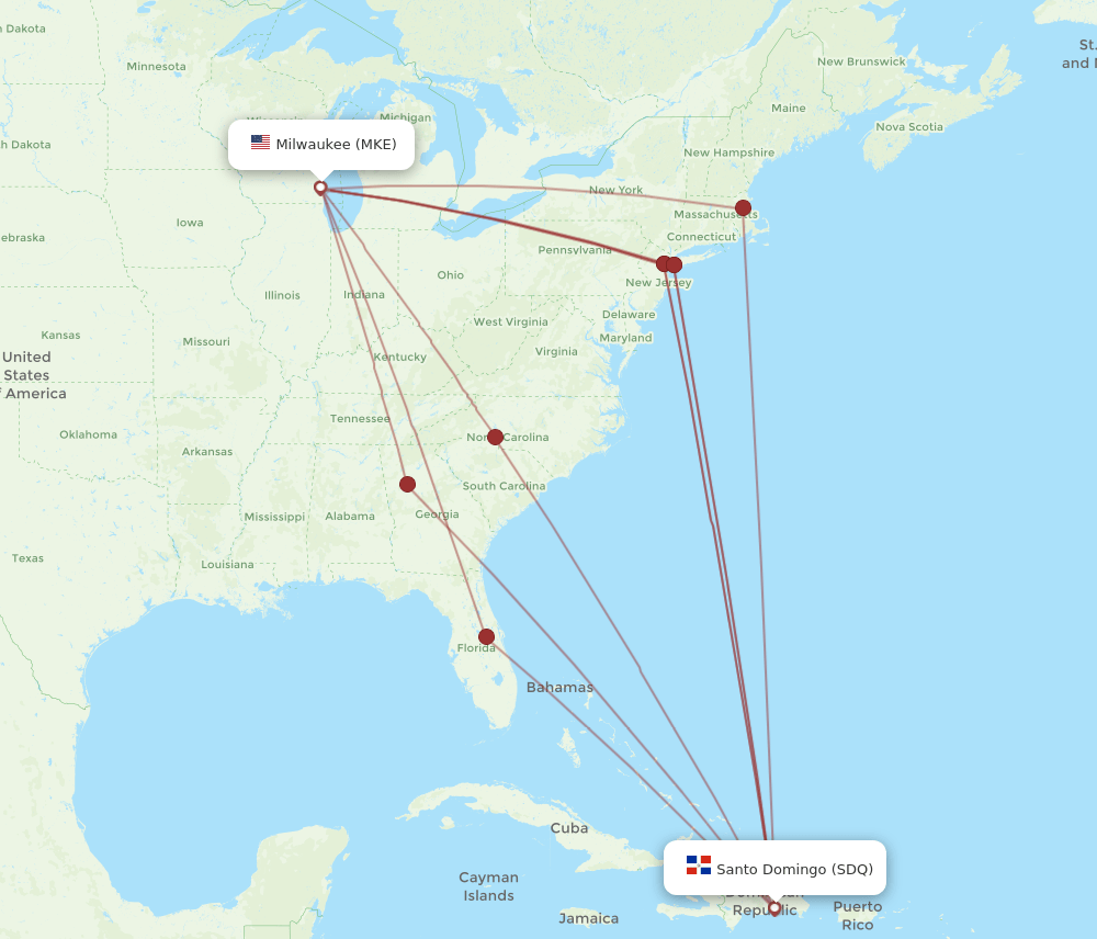 SDQ to MKE flights and routes map