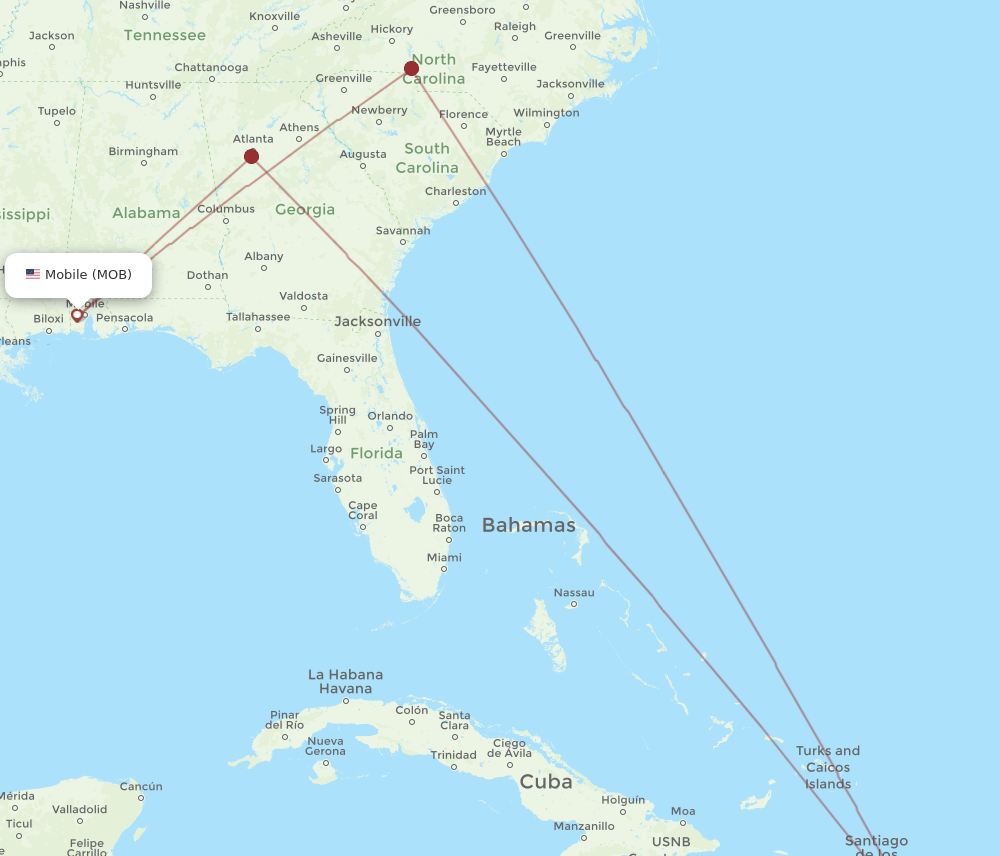 SDQ to MOB flights and routes map