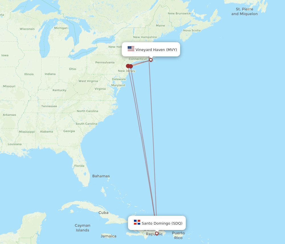 SDQ to MVY flights and routes map