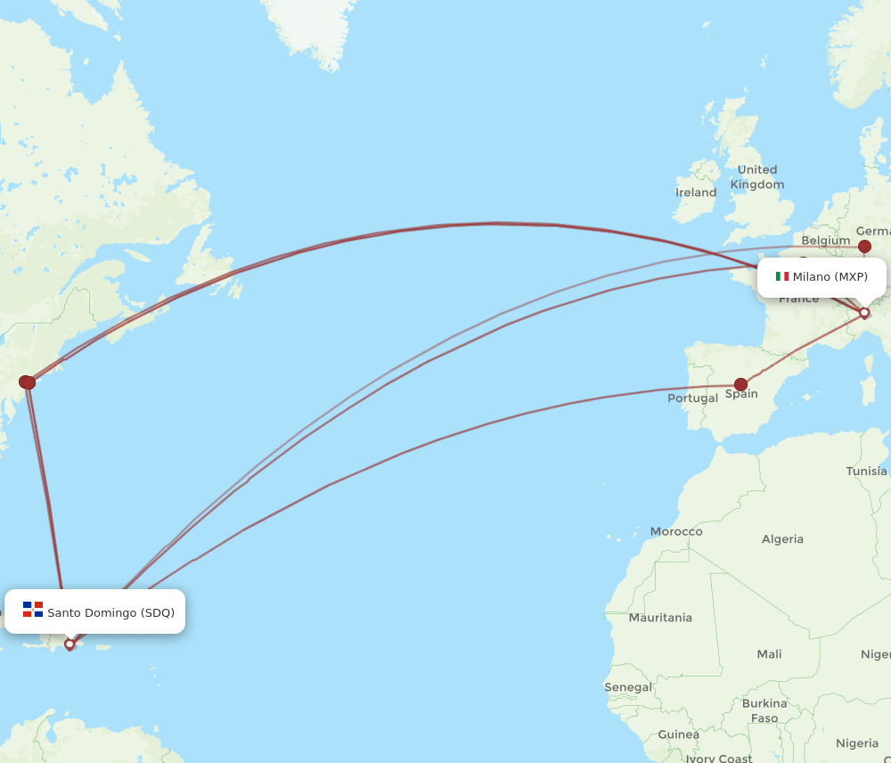SDQ-MXP flight routes