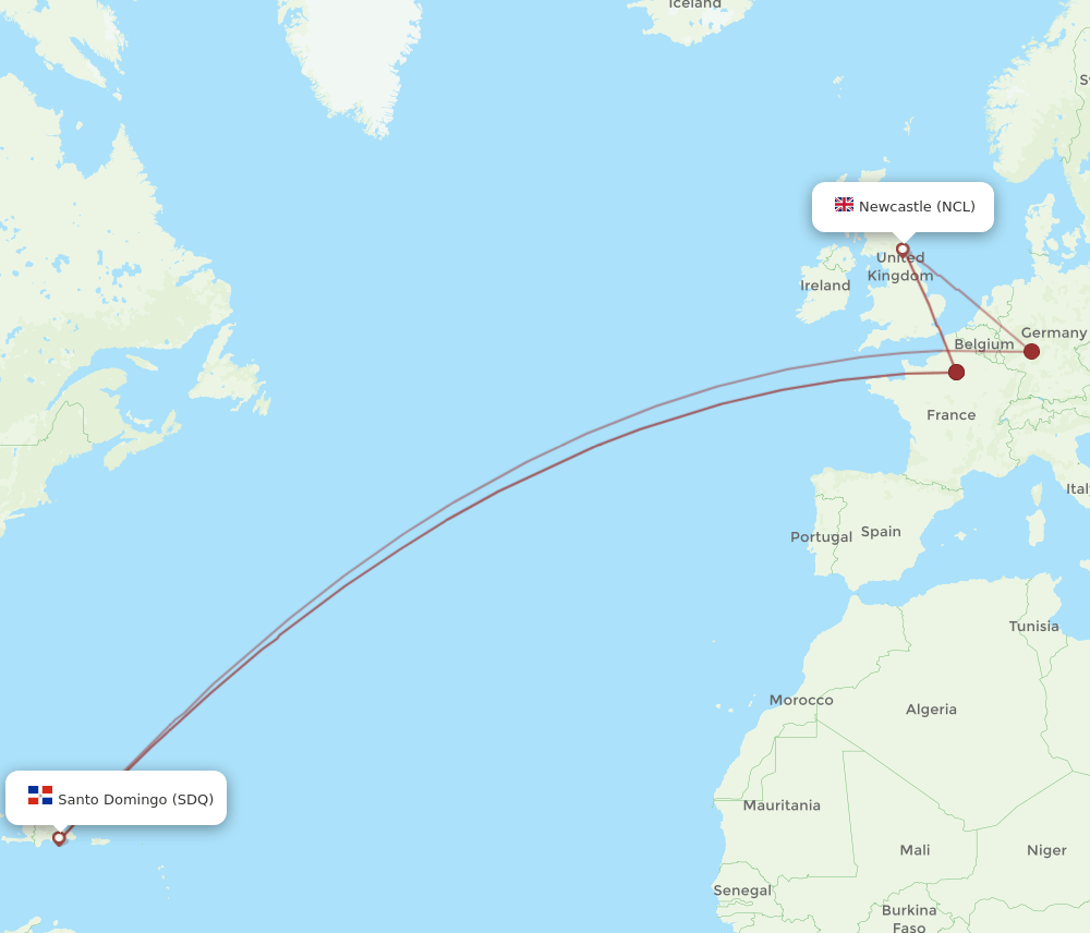 SDQ-NCL flight routes
