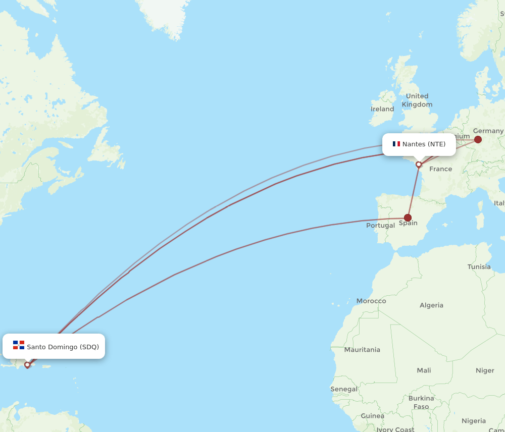 SDQ-NTE flight routes