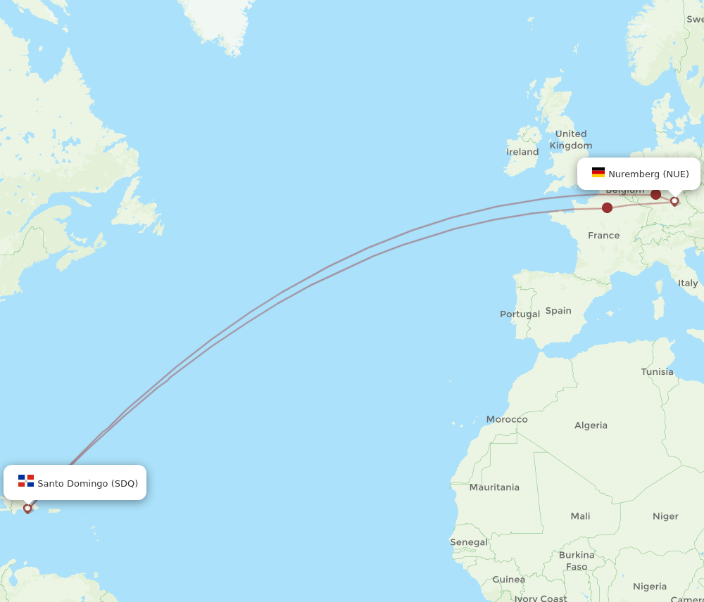SDQ-NUE flight routes