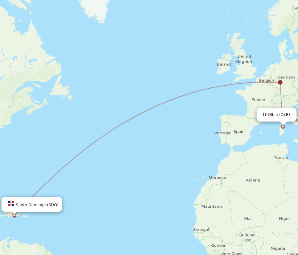OLB to SDQ flights and routes map