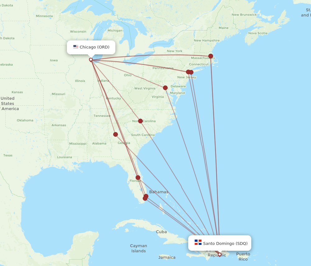 SDQ-ORD flight routes
