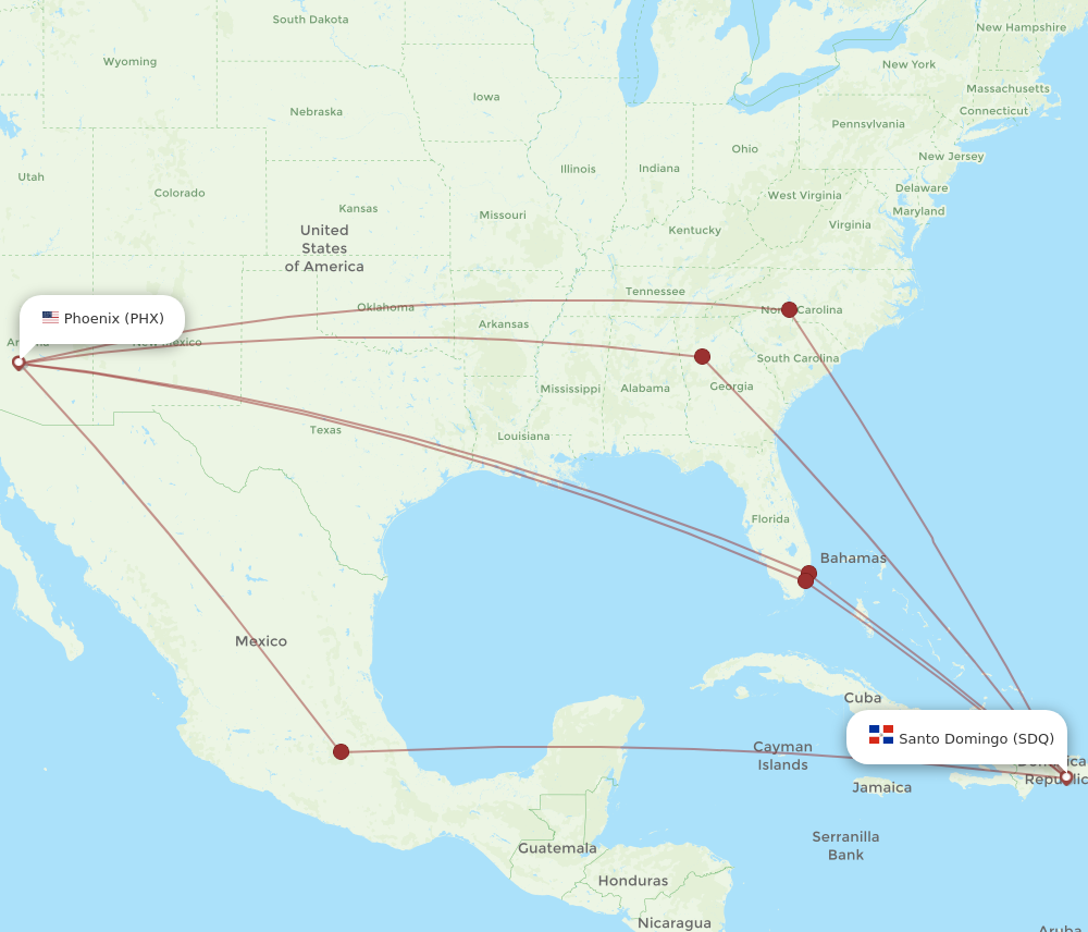 SDQ to PHX flights and routes map