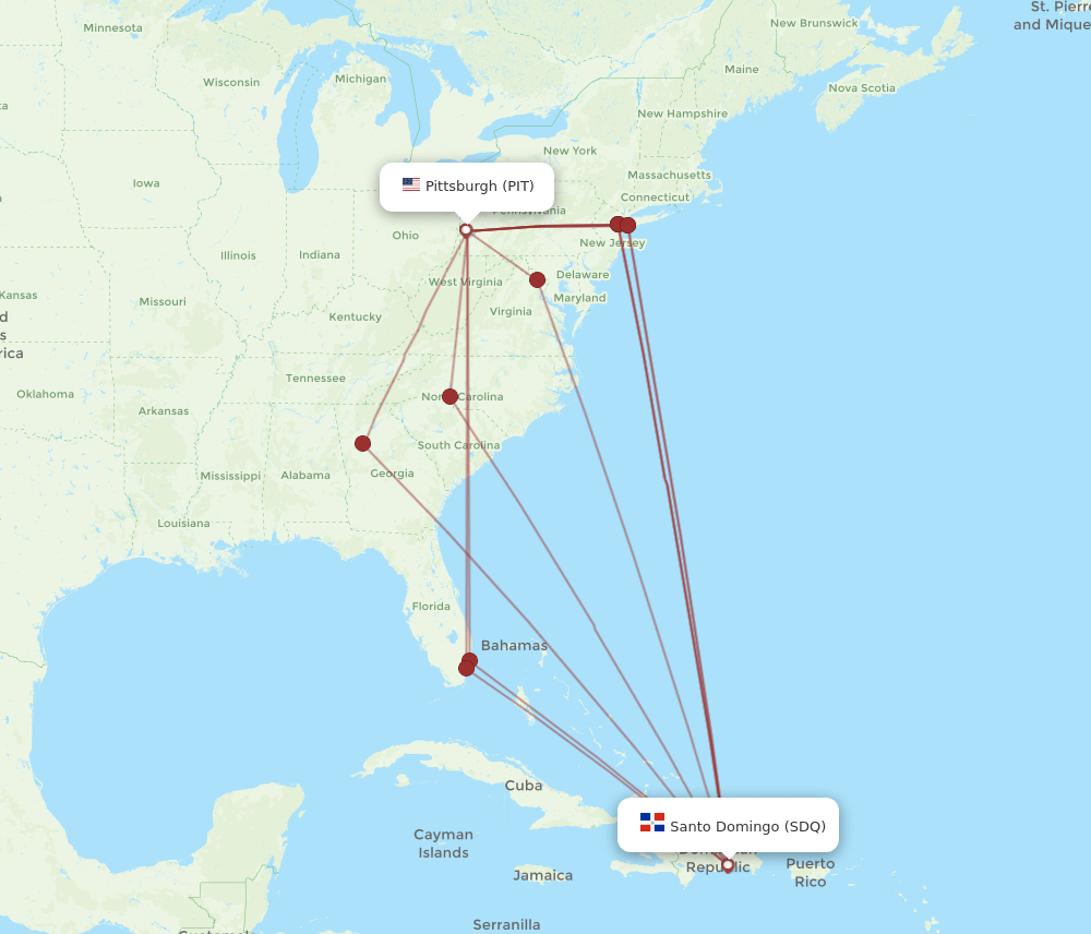 SDQ-PIT flight routes
