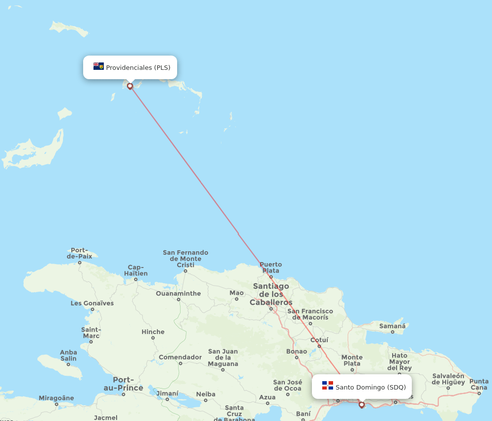 Santo Domingo - Providenciales route map and flight paths
