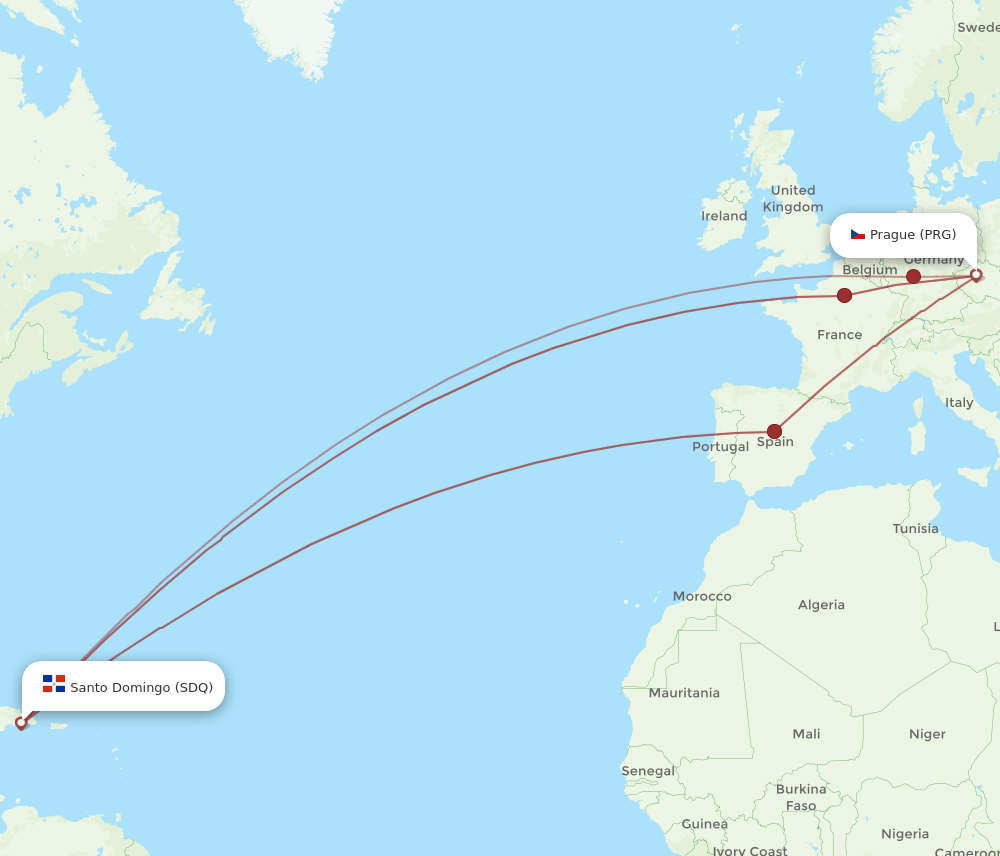 SDQ-PRG flight routes