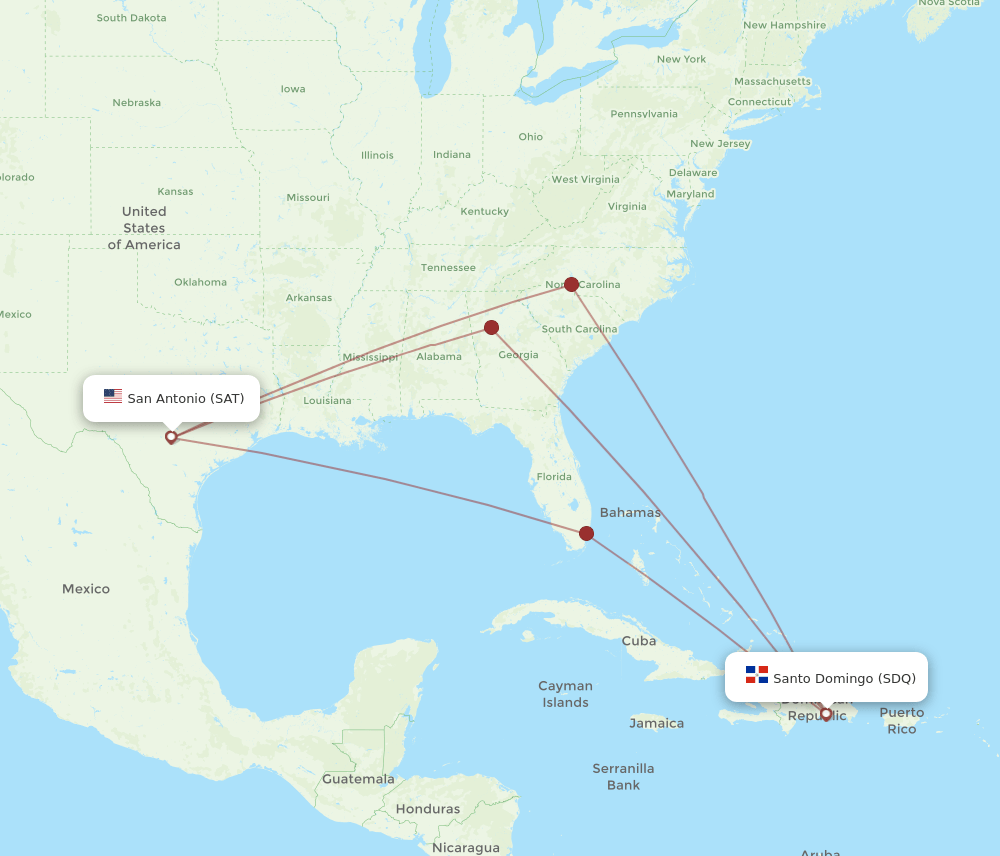 SDQ-SAT flight routes
