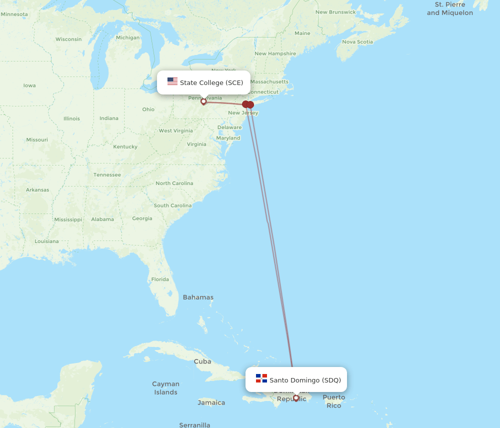 SDQ to SCE flights and routes map