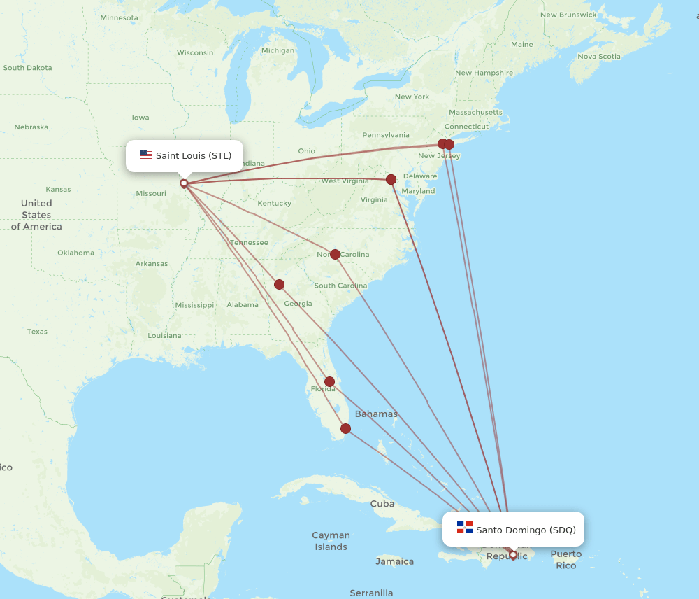 SDQ-STL flight routes