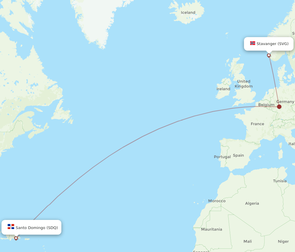 SVG to SDQ flights and routes map